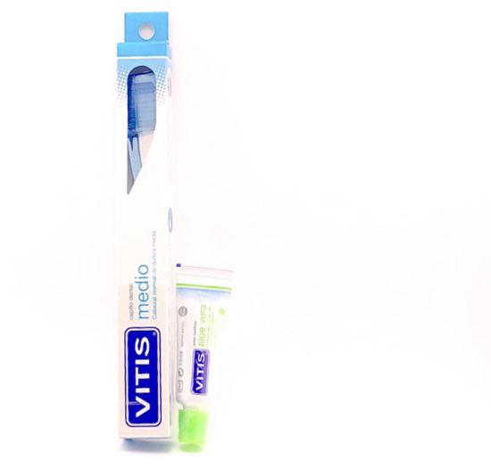 Vitis Vitis-Pack Adult Medium Zahnb&uuml;rste V2 + Apple-Box O BlanQ 15 Ml